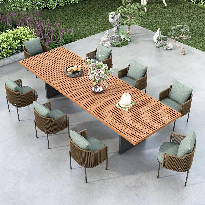 户外桌椅别墅庭院花园柚木餐桌设计师露天台实木长桌室外藤编家具