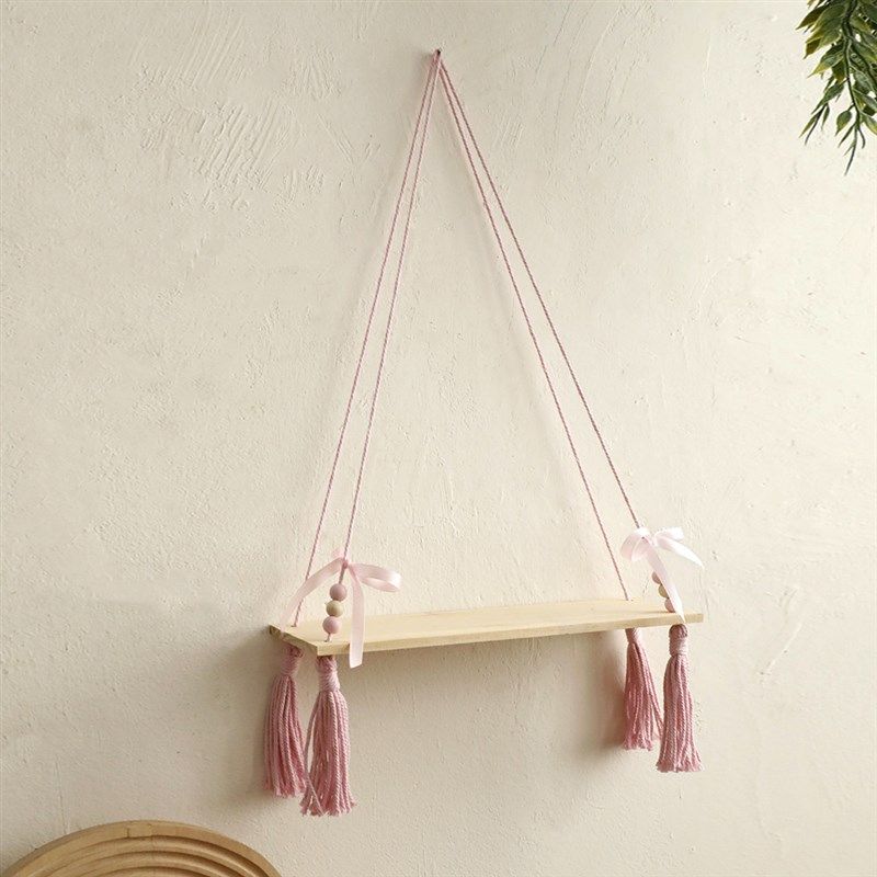 跨境新品手工编织流苏木珠花盆置物架 简约家居民宿客厅墙壁挂件,特色手工艺,其他特色工艺品,淘宝优惠券,粉丝福利购,淘宝优惠卷