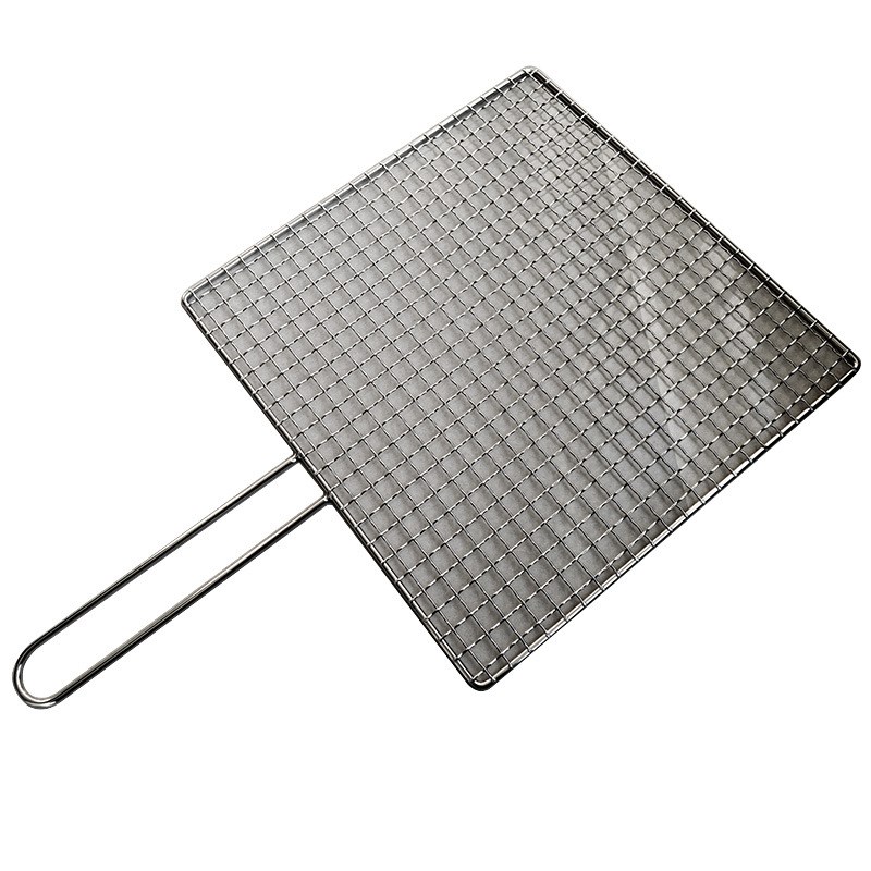 户外烧烤网单片长方形手柄工具用品 不锈钢方格网架加粗带把手