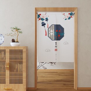 新中式门帘免打孔穿杆遮挡帘仿亚麻加厚重磅布艺半门帘子卫生间隔
