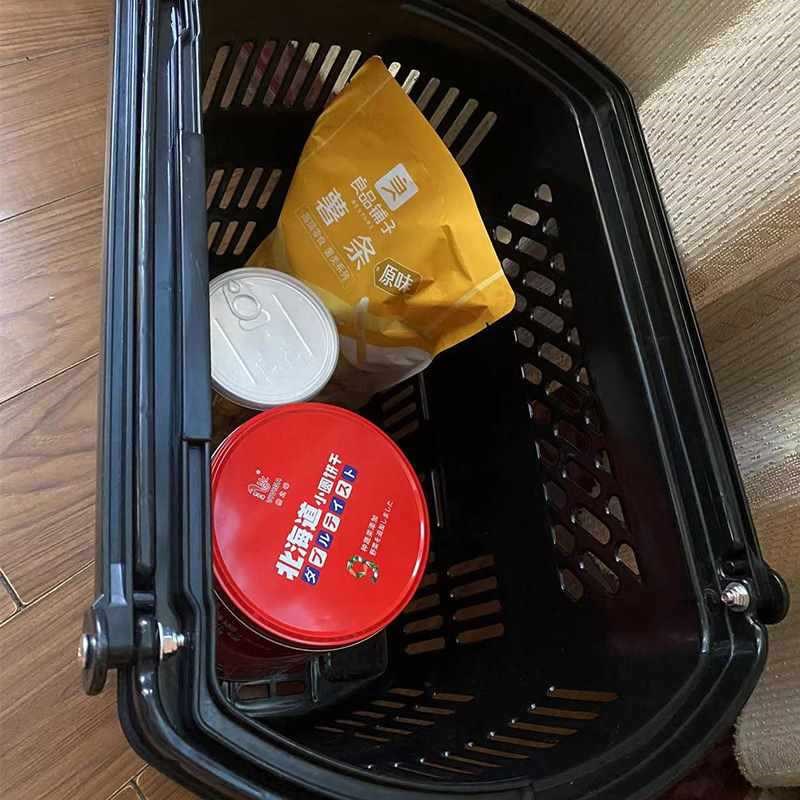 超市购物篮手提篮拉杆带轮塑料筐手拉式大号买菜车子便利店菜篮子