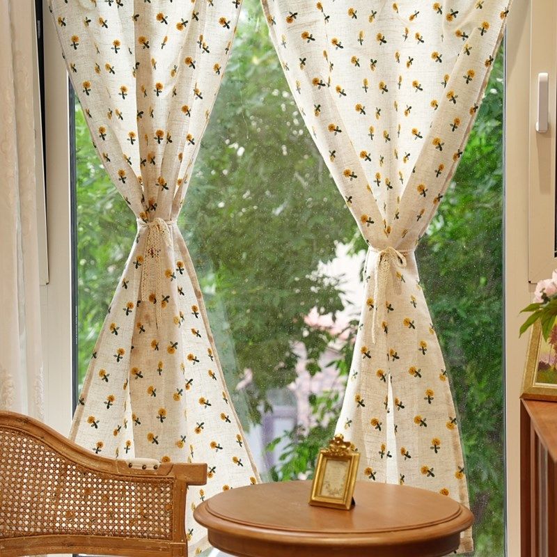 田园美式柜子遮挡帘小窗帘免打孔魔术贴飘L窗短帘橱柜布艺成品帘,居家布艺,成品窗帘,淘宝优惠券,粉丝福利购,淘宝优惠卷