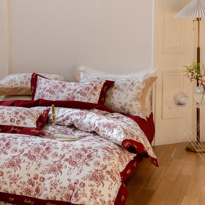 简约结婚四件套红色床s单被套新婚庆床上用品婚房陪嫁喜被,床上用品,婚庆床品套件,淘宝优惠券,粉丝福利购,淘宝优惠卷