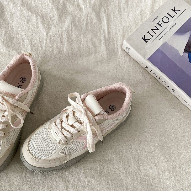 喜叔夏季网面透气板鞋女款2025新款网鞋厚N底运动百搭小白鞋德训,女鞋,网面鞋,淘宝优惠券,粉丝福利购,淘宝优惠卷