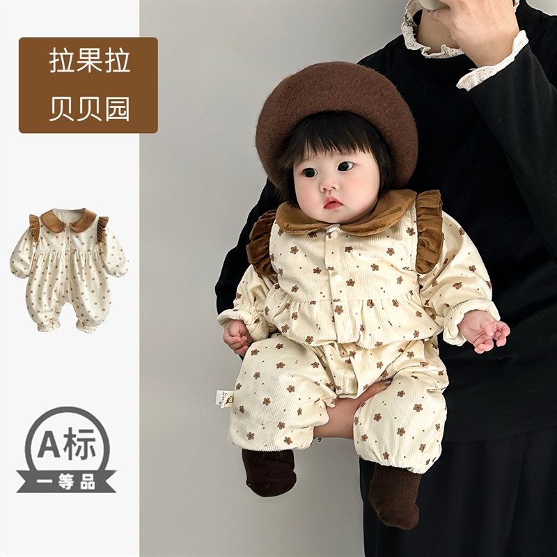 婴儿春装b连体衣2025新款洋气女宝宝长袖外出爬服春季包屁哈衣