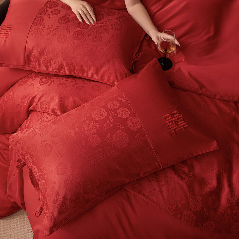 提花结婚四件套红色系被套床单新婚K陪嫁喜被婚庆床上用品,床上用品,婚庆床品套件,淘宝优惠券,粉丝福利购,淘宝优惠卷