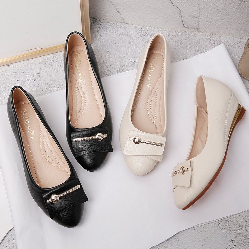 坡跟单鞋女2025春p秋新款软底防滑妈妈鞋浅口百搭久站不累脚豆豆,女鞋,浅口单鞋,淘宝优惠券,粉丝福利购,淘宝优惠卷