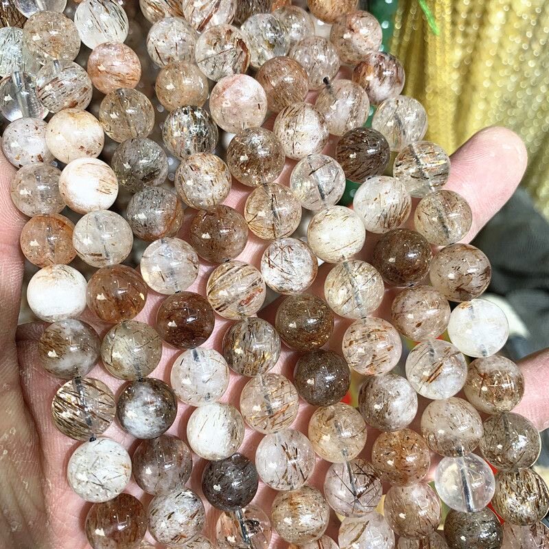 纯天然原矿黑金超七水晶散珠半成品diy手工编织穿项链手串珠配件