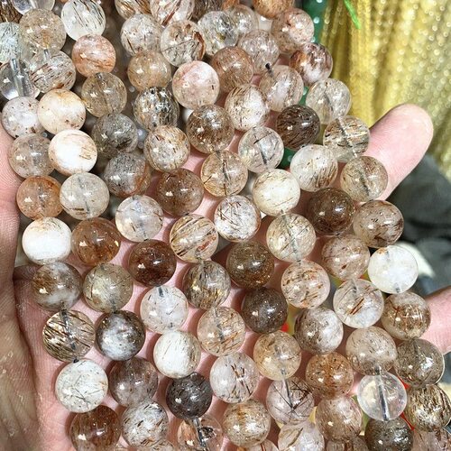 天然黑金超七水晶散珠DIY配件