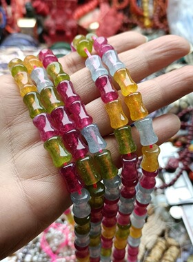 一条8x12mm碧玺玉髓竹节散珠30颗