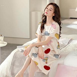 冰丝睡裙女夏季短袖中长版裙子薄款甜美丝绸夏天家居服睡衣女夏款