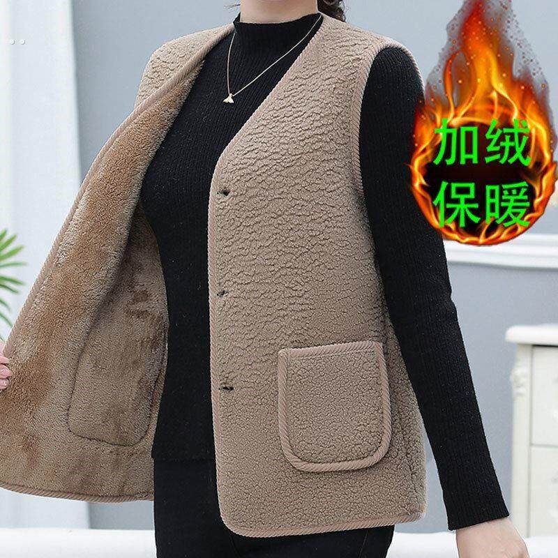 羊羔毛马甲女妈妈秋冬加绒加厚马夹背心中老年人女颗粒绒保暖坎肩