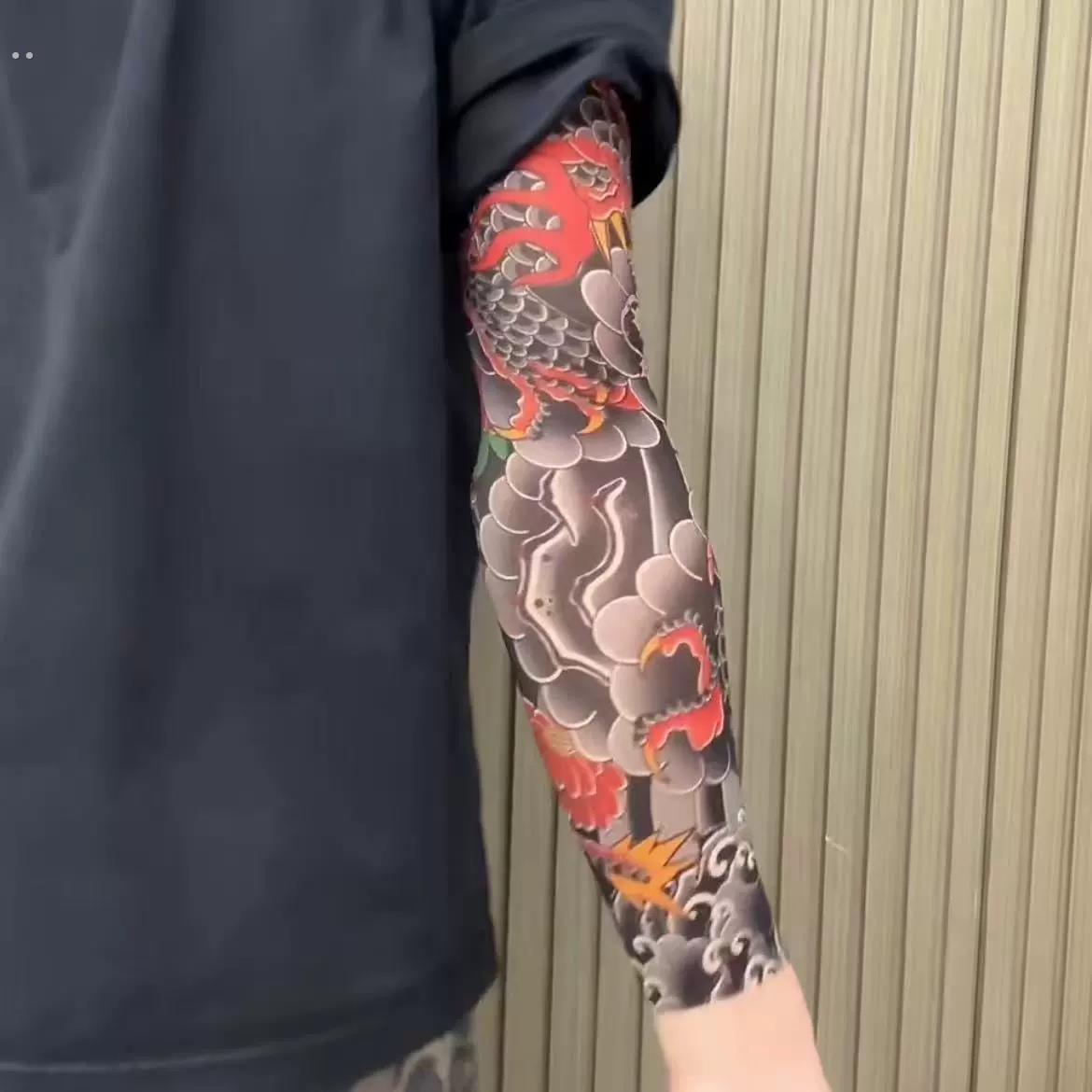 超薄纹身花臂冰袖夏季小众防紫外线冰丝防晒袖套户外骑行护臂袖套