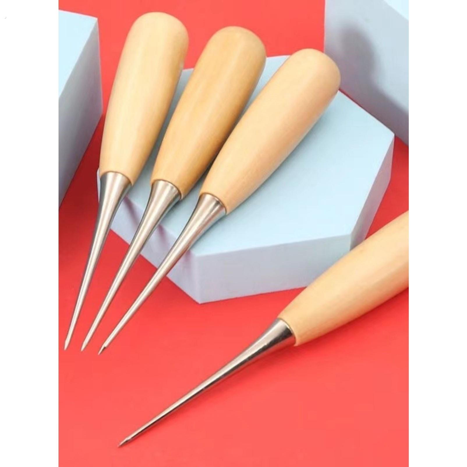 打孔锥子针 全钢木柄粗实心老式扩孔大号打孔手工修鞋diy皮革工具