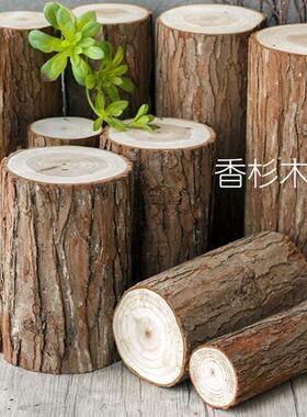 实木带皮杉木小木桩园艺围栏原木石斛种植树桩摆件底座圆辅料耗材