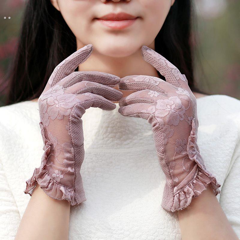 开车防晒手套女夏防紫外线洋气蕾丝薄款透气触屏防滑骑电动车弹力