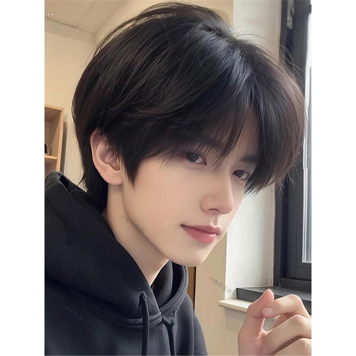 少年感假发男全头套韩系微分碎盖短发自然蓬松男生日常真假发套