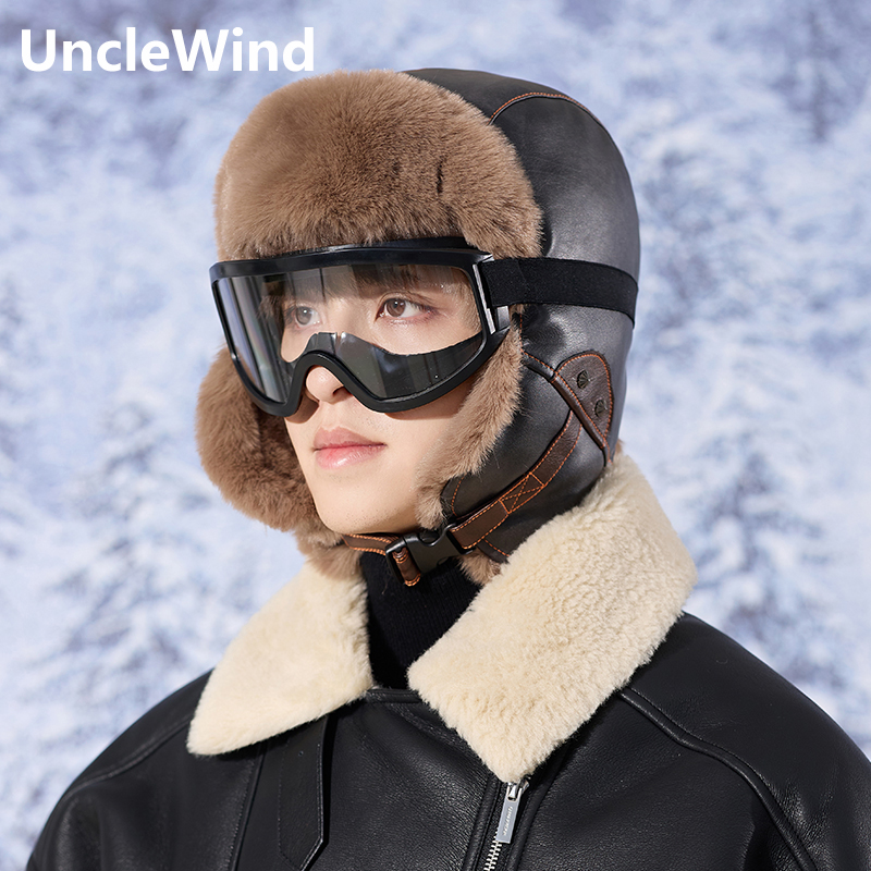 帽子男士2025秋冬季户外骑行防寒风保暖雷锋帽带护目镜一体护耳帽