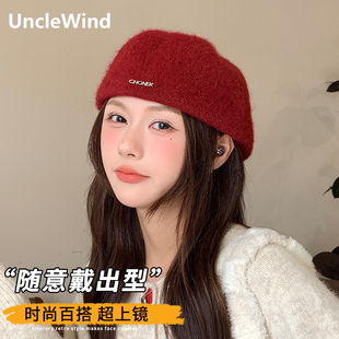 贝雷帽女2025新款秋冬季反戴高级感时尚前进帽韩版显脸小画家帽子