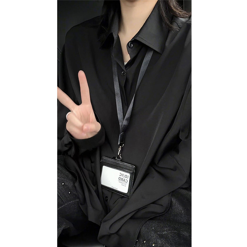 黑色冰丝长袖衬衫男女款夏季图片