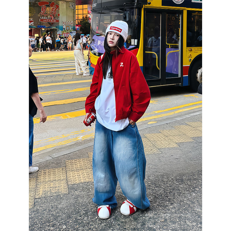 美式高街哈灵顿夹克男女款春秋季红色短款外套cleanfit情侣棒球服