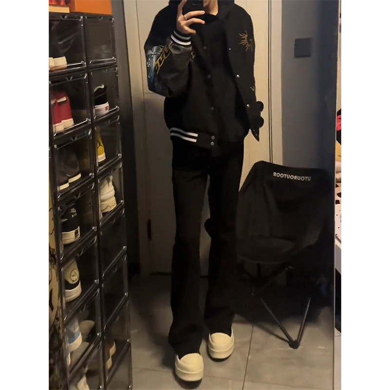 黑色美式微喇牛仔裤男款