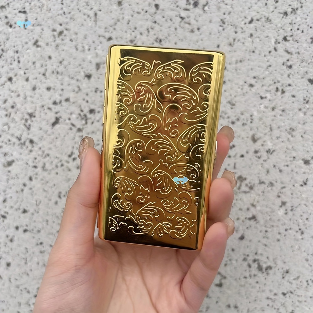 1PC Golden Metallic Cigarette Case Fashion Carved Cigarette
