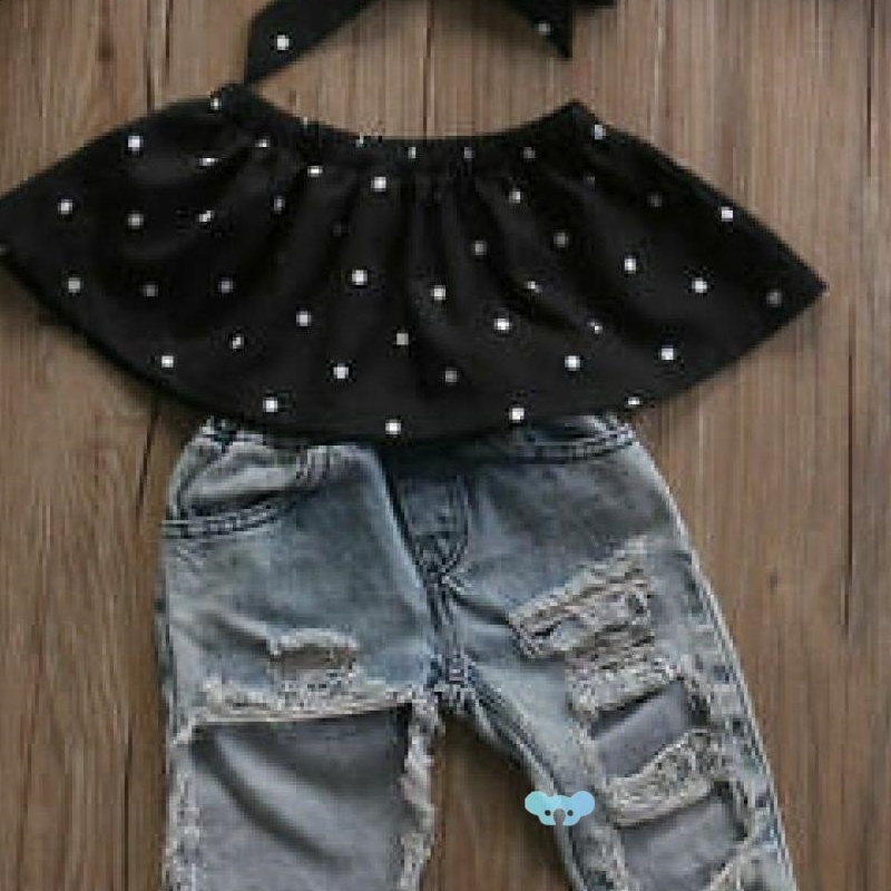 Infant Baby Girls Off Shoulder Wave Point Tops Ripped