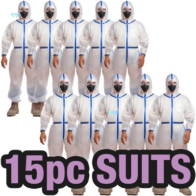 15 Pack Disposable Coverall Suit Workwear Full Body连体服