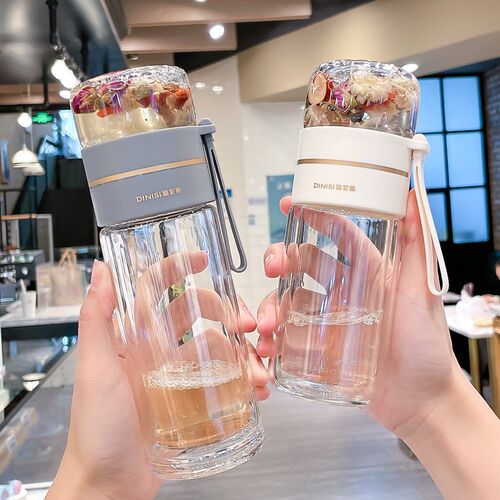 茶水分离c玻璃杯双层隔热女茶杯泡茶杯子便携办公室防烫手水杯可