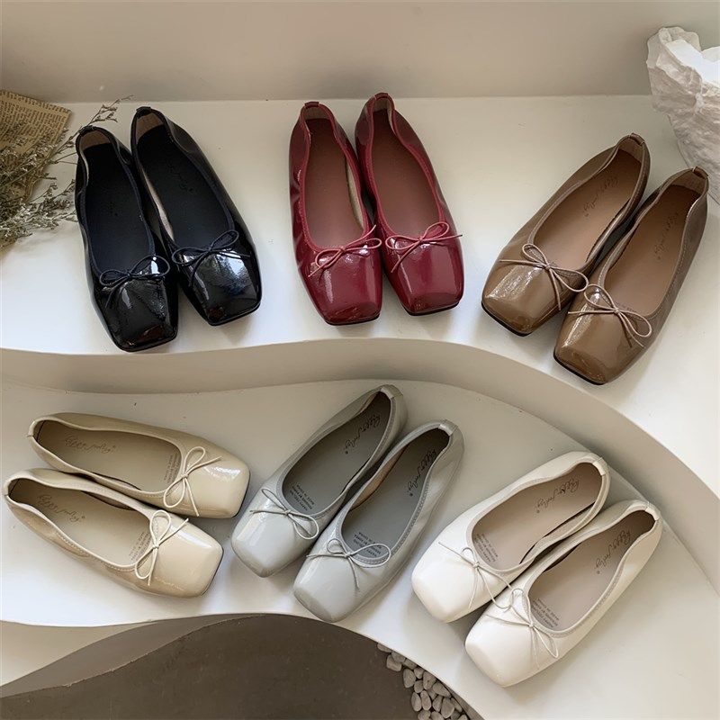 平底方头红色豆h豆单鞋女鞋子2024新款春秋季晚晚温柔奶奶通勤瓢,女鞋,浅口单鞋,淘宝优惠券,粉丝福利购,淘宝优惠卷