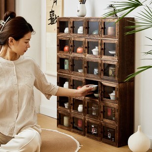 实木多宝阁博古架茶室茶具收纳柜茶杯茶壶L置物架紫砂壶陈列架整