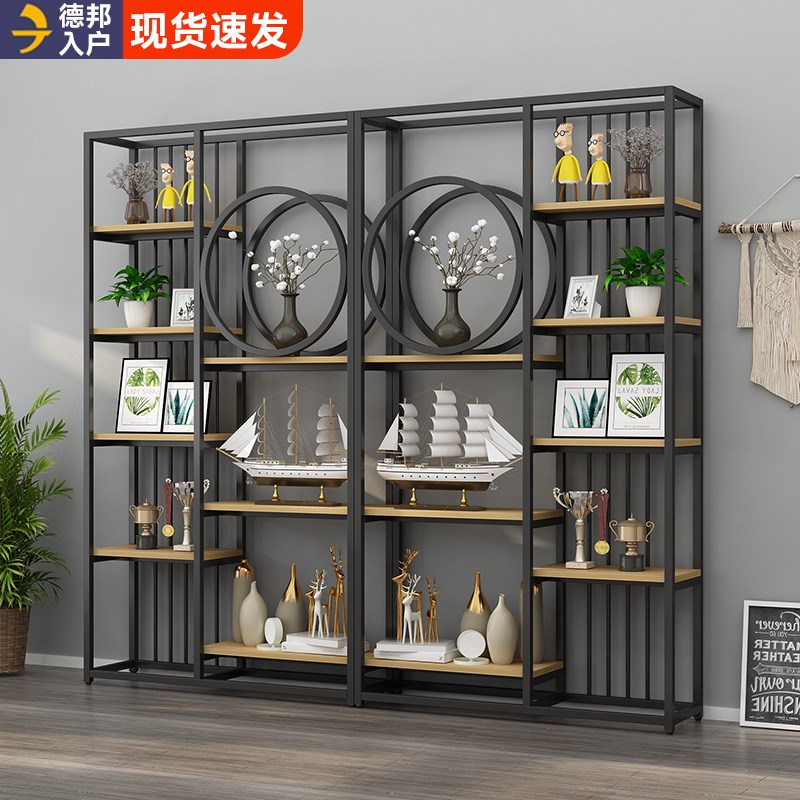 博古架隔断置物架现代简约u办公室多宝阁铁艺玄关书架茶叶展示架