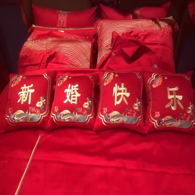 高级简约婚庆结婚专用抱枕可x拆洗含芯靠垫红色喜庆婚房床上喜枕