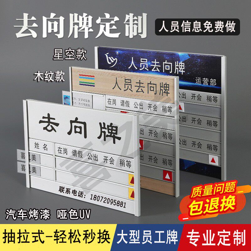 去向牌铝合金定制办公室抽拉式门牌可更换工作人员工去向牌烤E漆