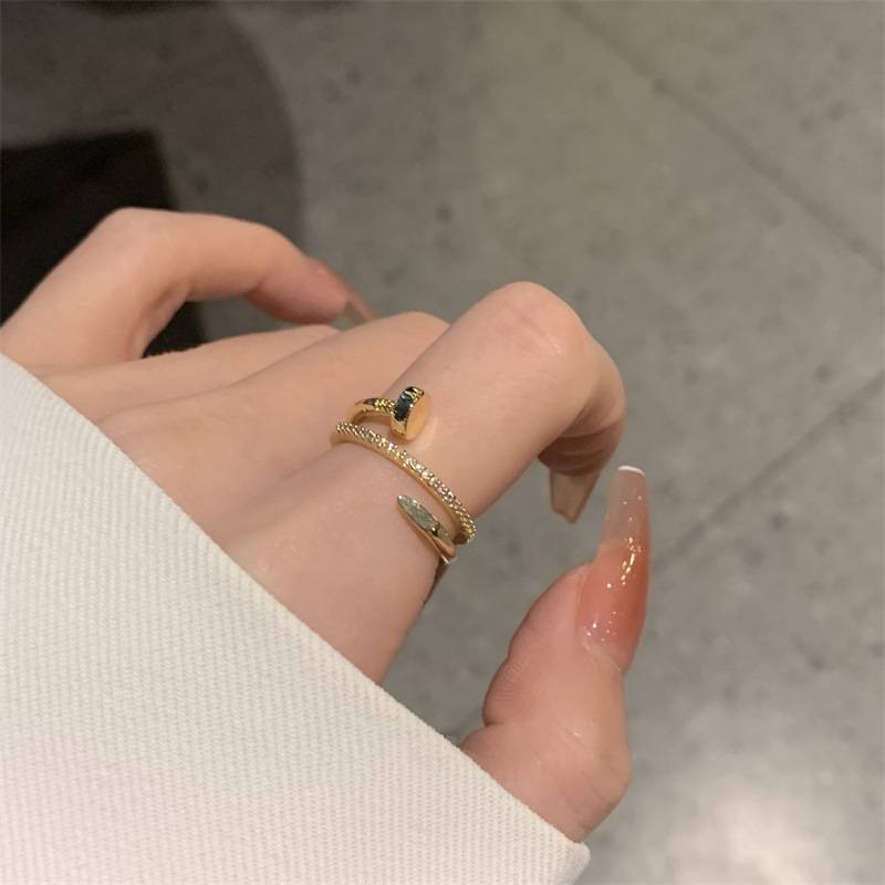 超闪轻奢满钻多层钉子戒指女ins潮高级感冷淡风开口戒子个性指环图片