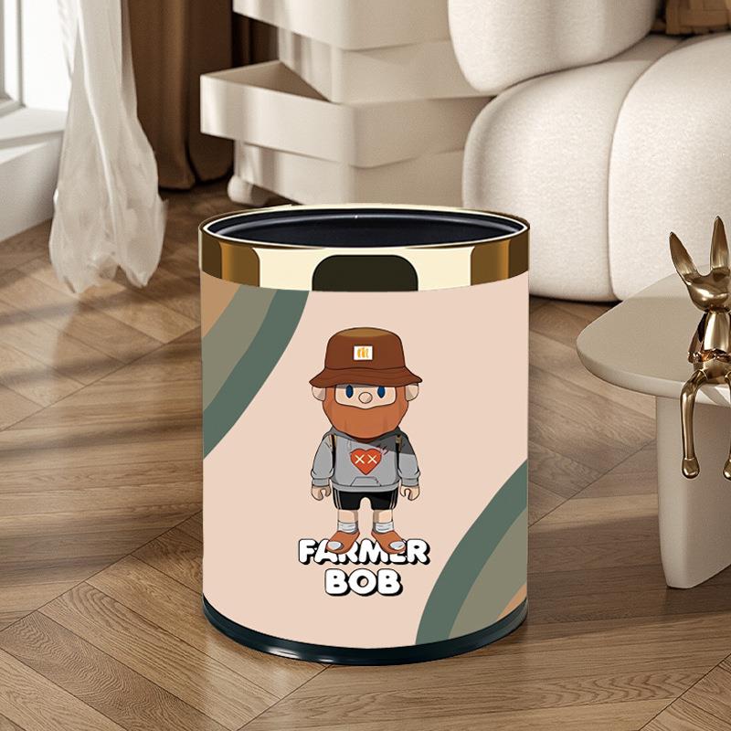 创意家用垃圾桶高颜值客厅卧室厨房卡通圆形纸篓双层收纳桶塑料桶