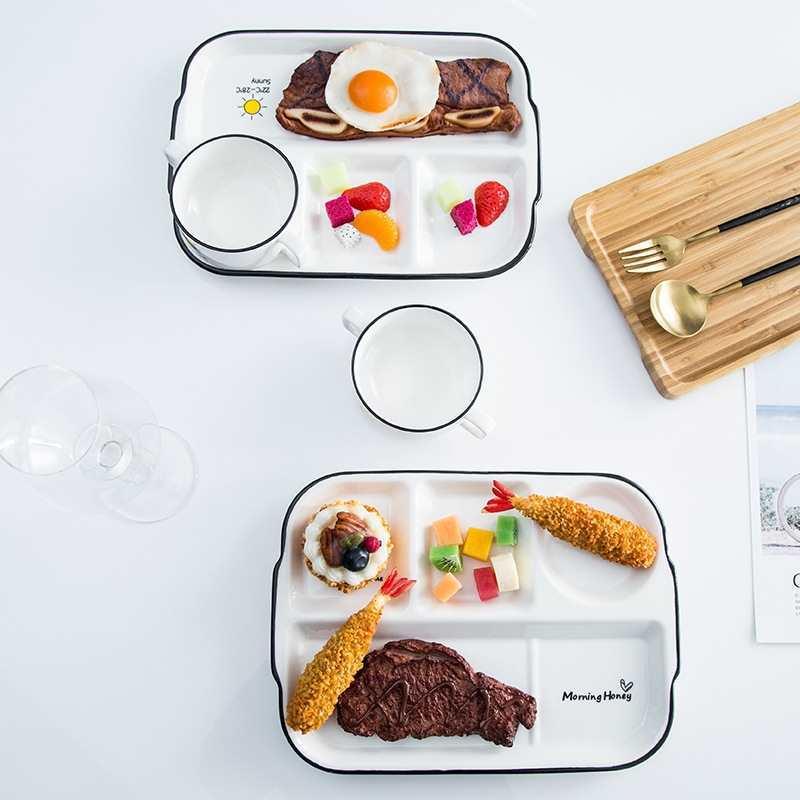 陶瓷分格餐盘家用一人食餐具套装成人饭盘菜盘创意可爱儿童分餐盘