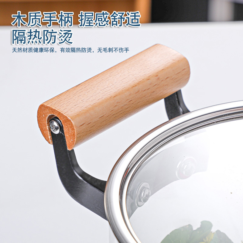 高硼硅双耳玻璃锅耐高温透明锅盖木质手柄炖汤锅蒸可明火加热