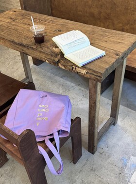 【一间只属于自己的房间】紫色帆布包 刺绣字R母帆布袋 通勤百搭