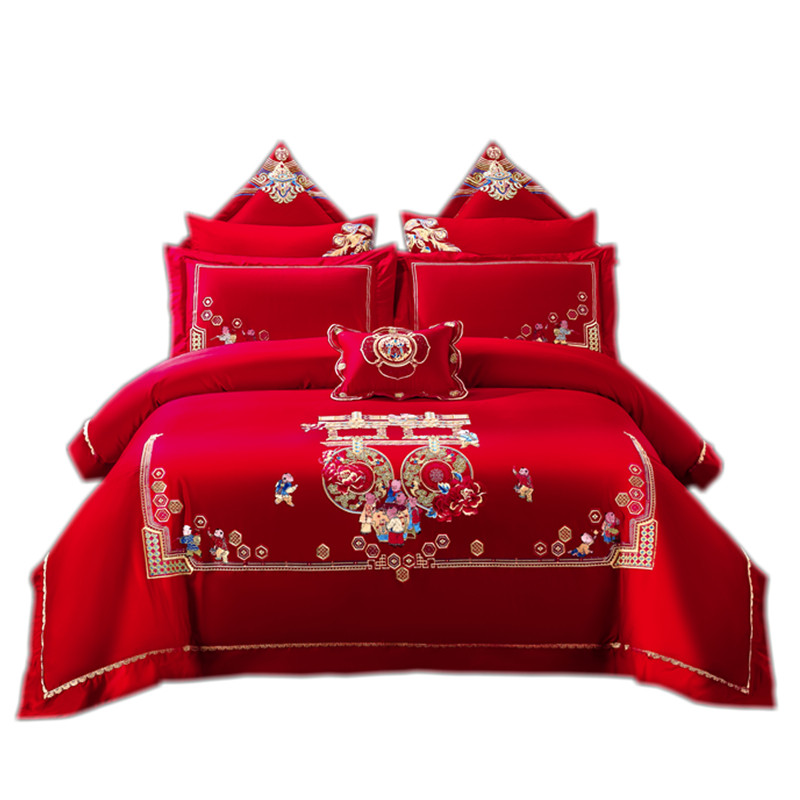 100支全棉长绒棉婚庆四件套结婚喜被子M大红色新婚礼床上用品,床上用品,婚庆床品套件,淘宝优惠券,粉丝福利购,淘宝优惠卷