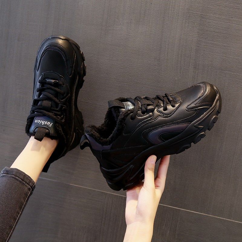 秋季厚底女鞋黑色皮面防r水运动休闲鞋百搭软底老爹鞋防滑旅游鞋,女鞋,时尚休闲鞋,淘宝优惠券,粉丝福利购,淘宝优惠卷