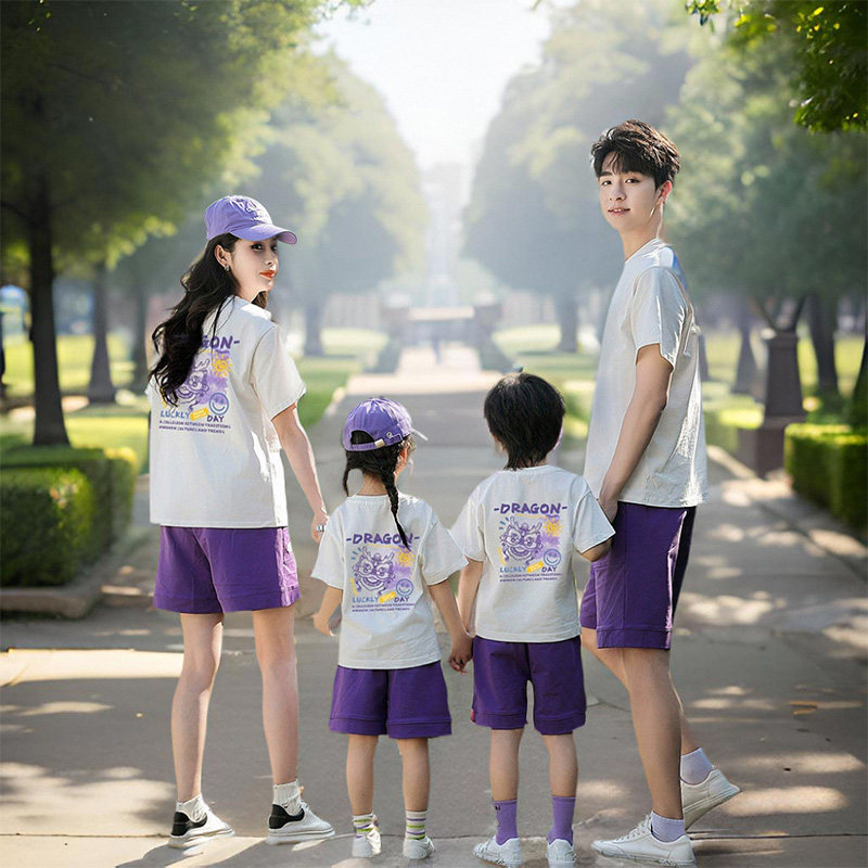 不一样的亲子装一家四口夏装T恤套装2024新O款母女洋气父子装夏季