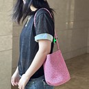女士绿色粉色银色手工编织包水桶包单J肩包小众设计感小号洋气