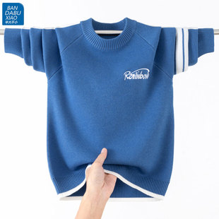 大童刺绣纯棉毛衣秋冬季加厚款青少年毛线K衣男孩子中小学生打底