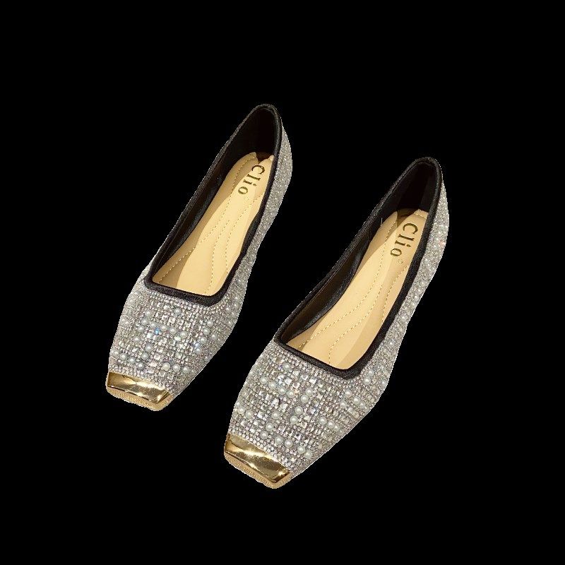 平底满钻单鞋女2024新款春w秋温柔鞋子方头珍珠水钻浅口软底豆豆,女鞋,浅口单鞋,淘宝优惠券,粉丝福利购,淘宝优惠卷