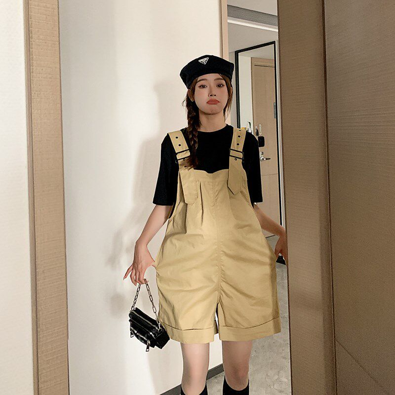孕妇背带裤夏季套装薄款新女韩版宽松时尚洋气R质外出T恤两件套装