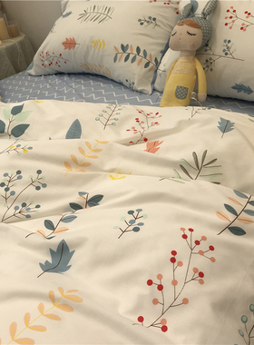 美式田园小清新被套四件套 全棉纯棉1E.5m1.8米简约蓝色波浪纹床