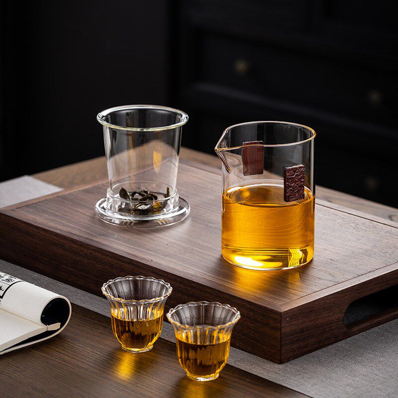 简约玻璃泡茶杯耐热双耳过滤w泡茶壶功夫茶具办公室红茶冲茶器单