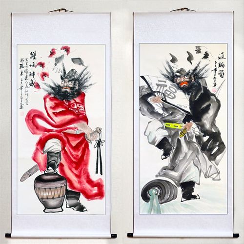 国画人物画像钟馗卷轴竖版卷轴挂画横幅玄K关办公室书房堂屋装饰